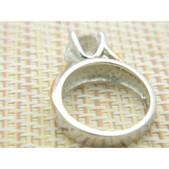 RSC Clear Goshenite Solitaire Silver Gold Tone Ring Size 5.25 - Picture 8 of 8